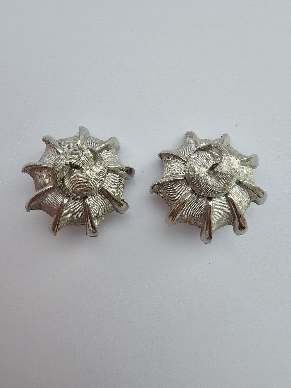 Vintage BSK Silver-Tone Atomic Starburst Clip-On Earrings 1960s MCM